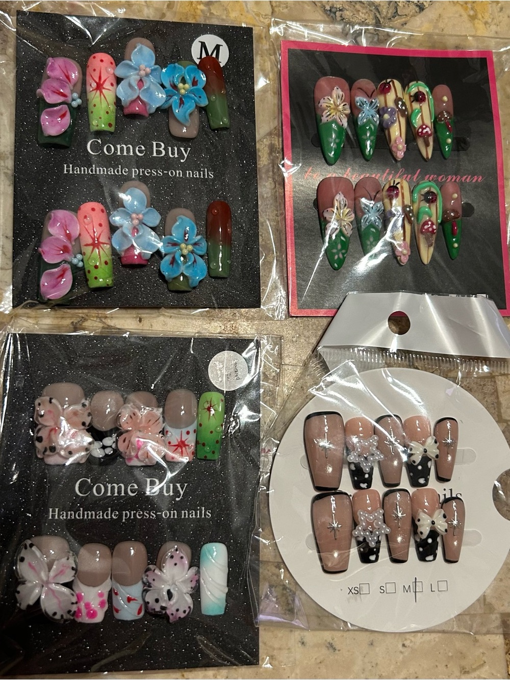 Floral Press-On Nails - Pink, Blue, Green